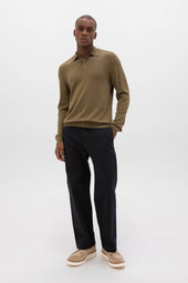 Merino Long Sleeve Olive Green Poloshirt
