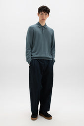 Merino Long Sleeve Blue Polo Shirt