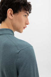 Merino Long Sleeve Blue Polo Shirt