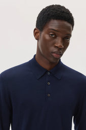Merino Long Sleeve Dark Navy Polo Shirt