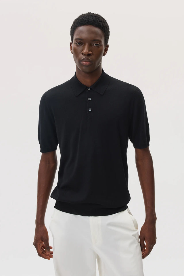 Superfine Merino Black Polo Shirt
