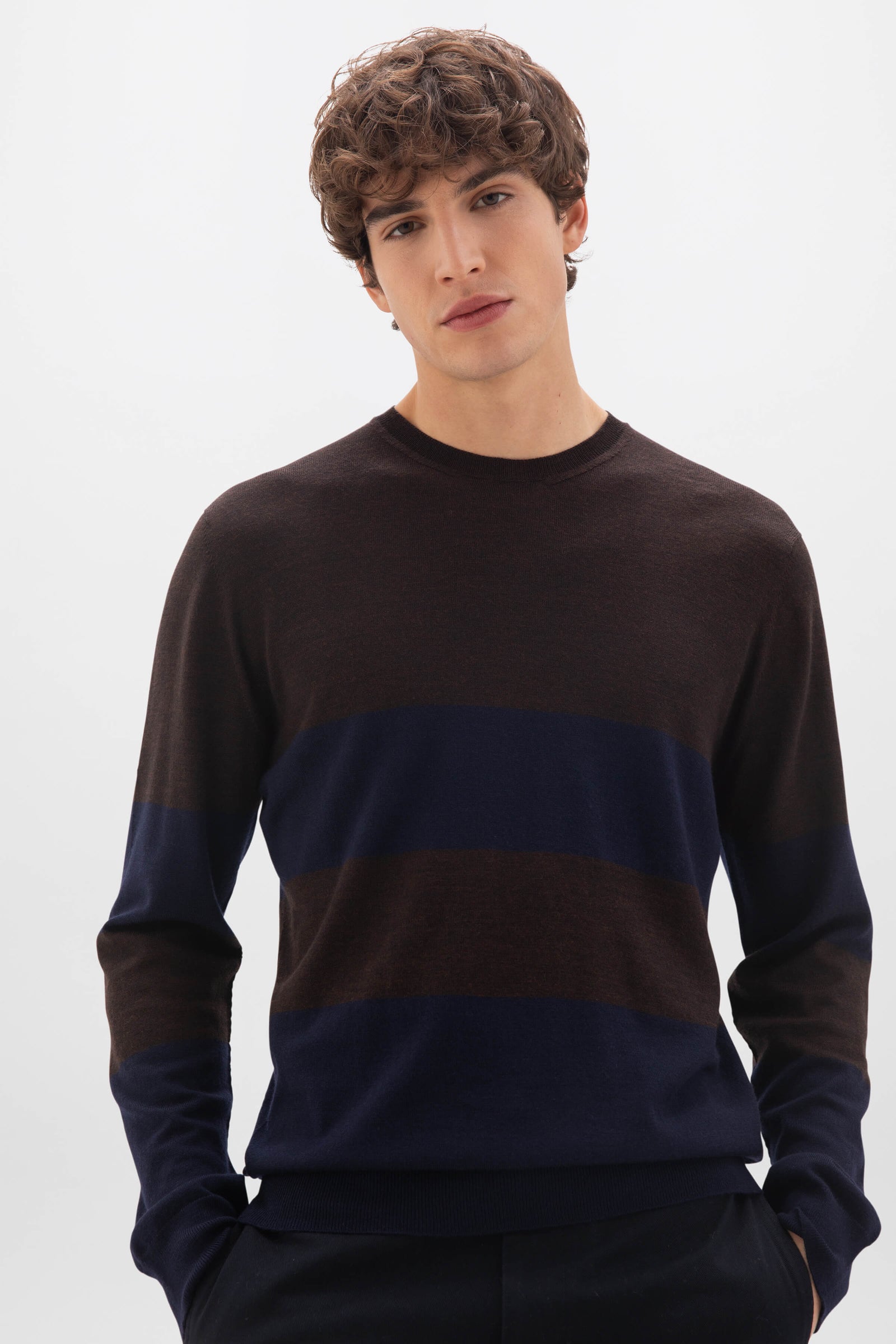 Colour Block Merino Dark Brown Jumper
