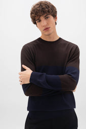 Colour Block Merino Dark Brown Jumper