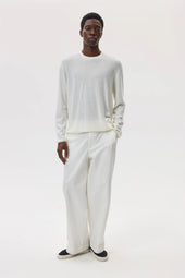 Superfine Merino Mesh White Crew Neck