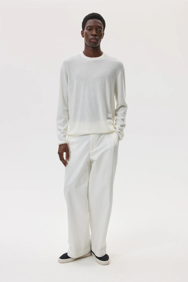Superfine Merino Mesh White Crew Neck