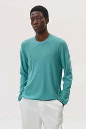 Superfine Merino Mesh Green Crew Neck Jumper