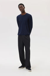 Superfine Merino Mesh Dark Navy Crew Neck