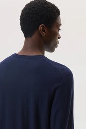Superfine Merino Mesh Dark Navy Crew Neck
