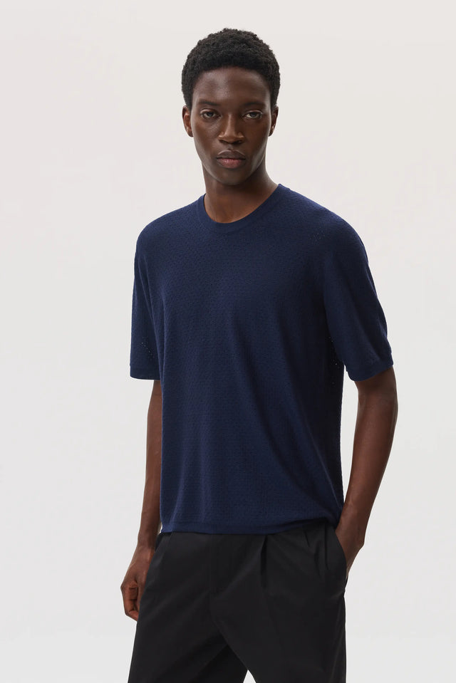 Superfine Merino Mesh Dark Navy T-Shirt