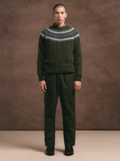 Yoke Fairisle Crew in Olive Brushed Pure Wool