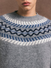 Yoke Fairisle Crew in Grey Brushed Pure Wool