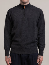 Fine Gauge Quarter Zip in Charcoal Lambswool