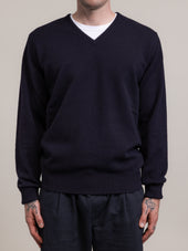 Fine Gauge V-Neck in Navy Lambswool