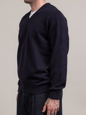 Fine Gauge V-Neck in Navy Lambswool