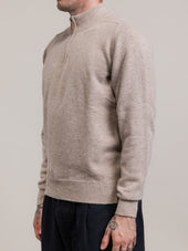 Fine Gauge Quarter Zip in Stone Lambswool