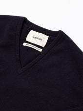 Fine Gauge V-Neck in Navy Lambswool