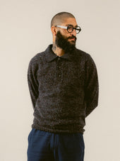Lewis Brushed Shetland Polo in Charcoal Lambswool