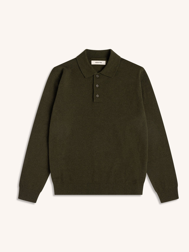 Mull Polo in Dark Olive Fine Gauge Wool Blend