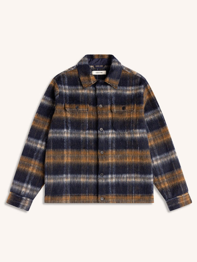 Haston Jacket in Navy Check Brushed Wool
