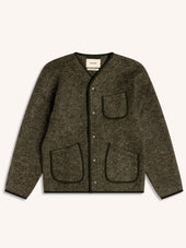 Neist Cardigan in Moss Wool Herringbone