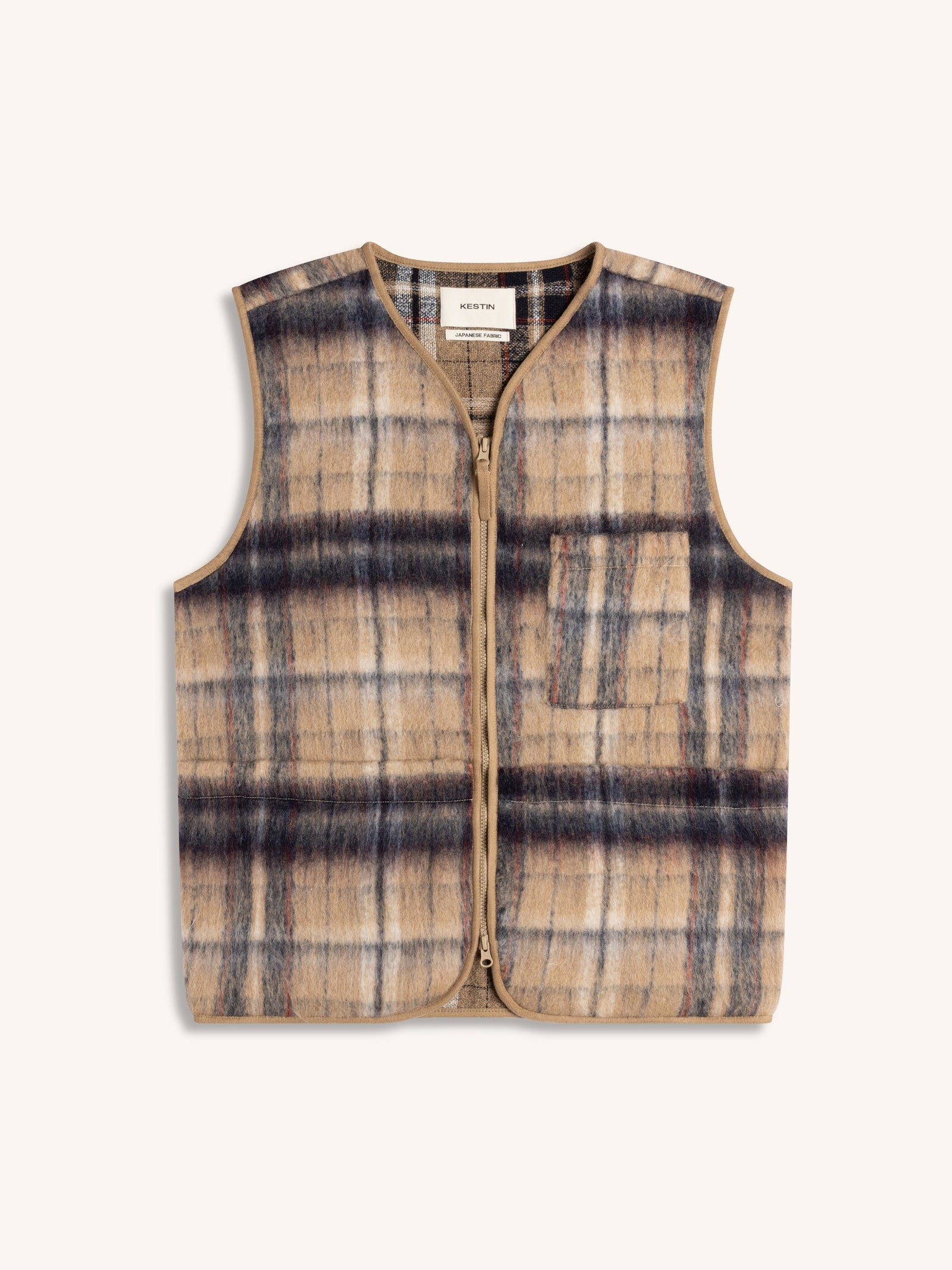 Bute Vest In Oat Check Brushed Wool