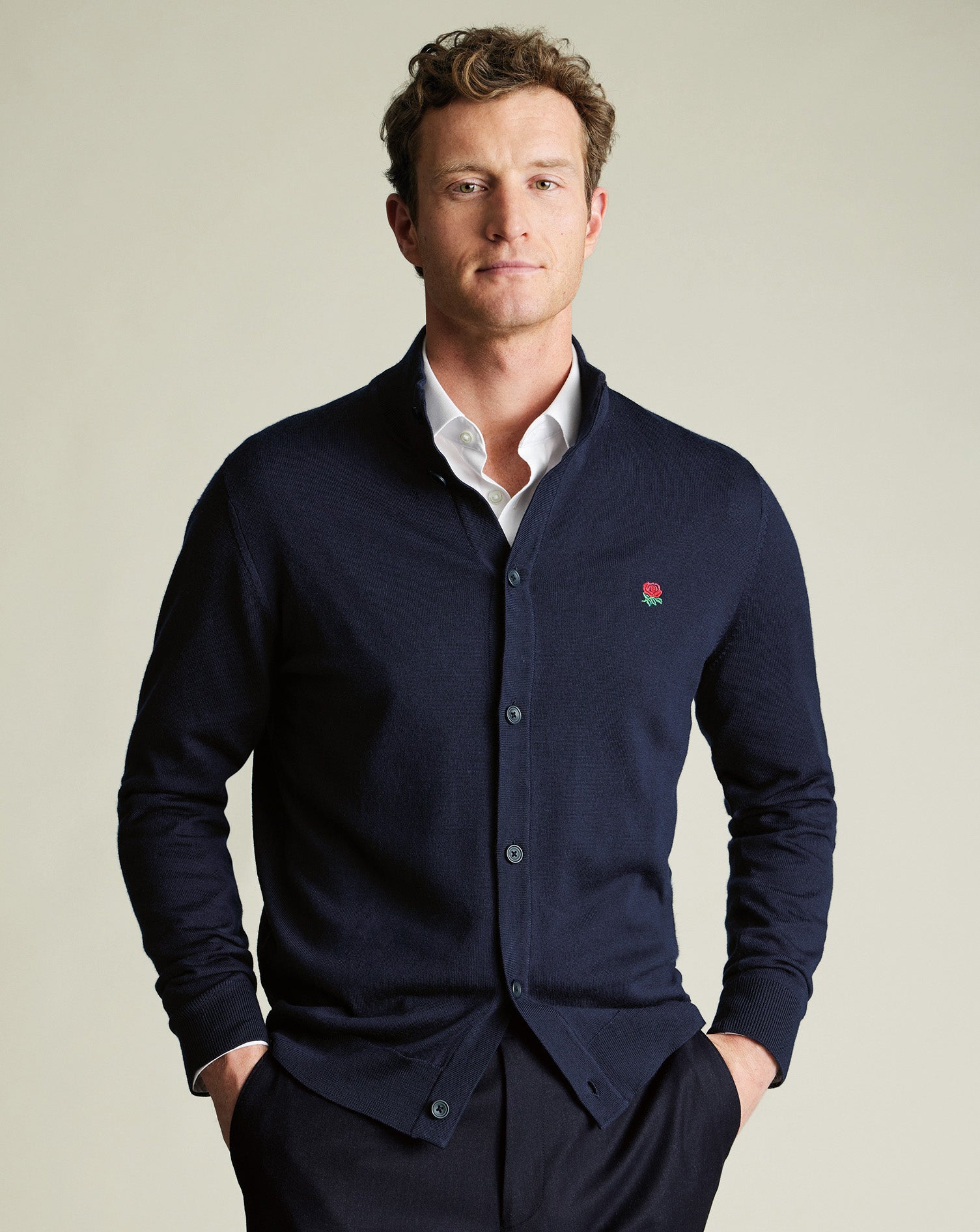England Rugby Funnel Neck Cardigan - Navy