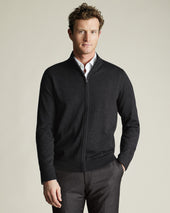 Pure Merino Full Zip Through Cardigan Grey