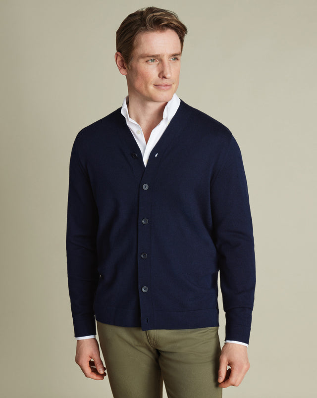 Pure Merino Cardigan - Navy