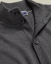 Pure Merino Button Through Funnel Neck Cardigan Gray