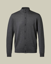 Pure Merino Button Through Funnel Neck Cardigan Gray