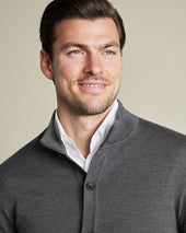 Pure Merino Button Through Funnel Neck Cardigan Gray