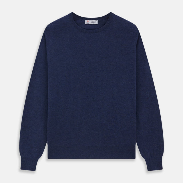 Blue Crew Neck Merino Wool Jumper