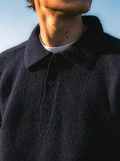 Lewis Brushed Shetland Polo in Navy Lambswool