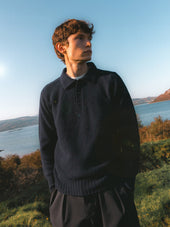 Lewis Brushed Shetland Polo in Navy Lambswool
