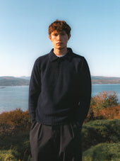 Lewis Brushed Shetland Polo in Navy Lambswool