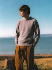 Brushed Shetland Crew in Grey Lambswool