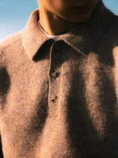 Lewis Brushed Shetland Polo in Mushroom Lambswool