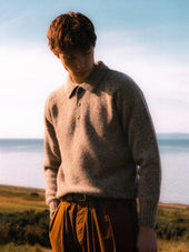 Lewis Brushed Shetland Polo in Mushroom Lambswool