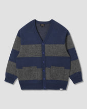 Knitted Cardigan (Navy/Charcoal Border Stripe)