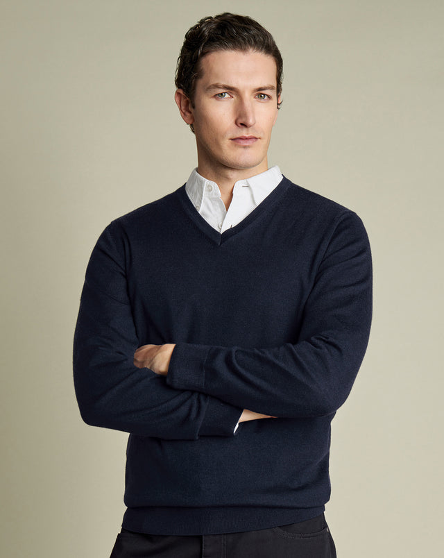 Merino V-Neck Jumper - Navy