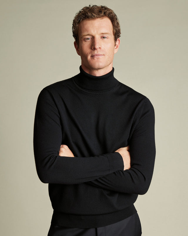 Pure Merino Roll Neck Jumper - Black