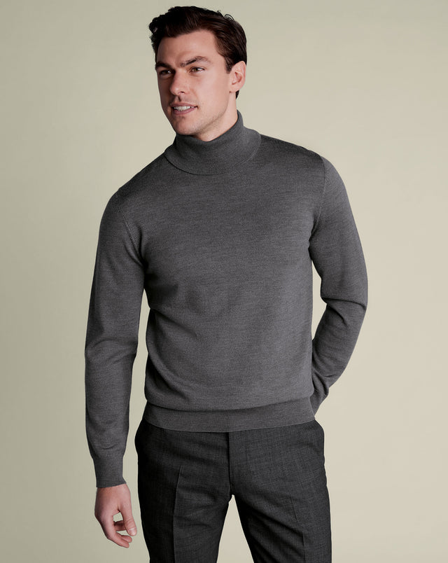 Pure Merino Turtleneck Sweater - Gray