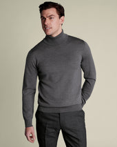 Pure Merino Roll Neck Jumper Grey