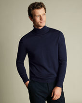 Pure Merino Roll Neck Jumper - Navy
