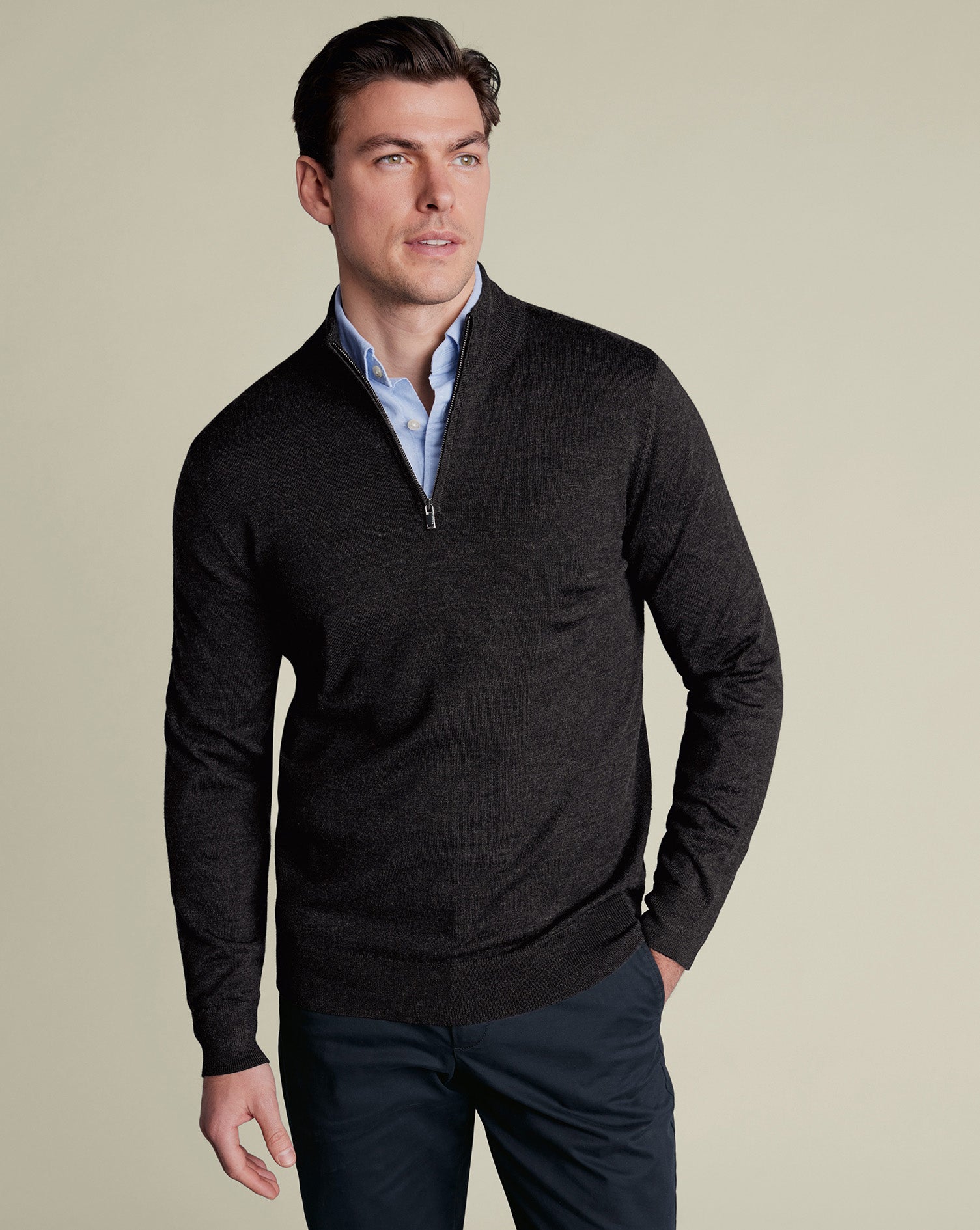 Pure Merino Quarter Zip Sweater - Charcoal Gray