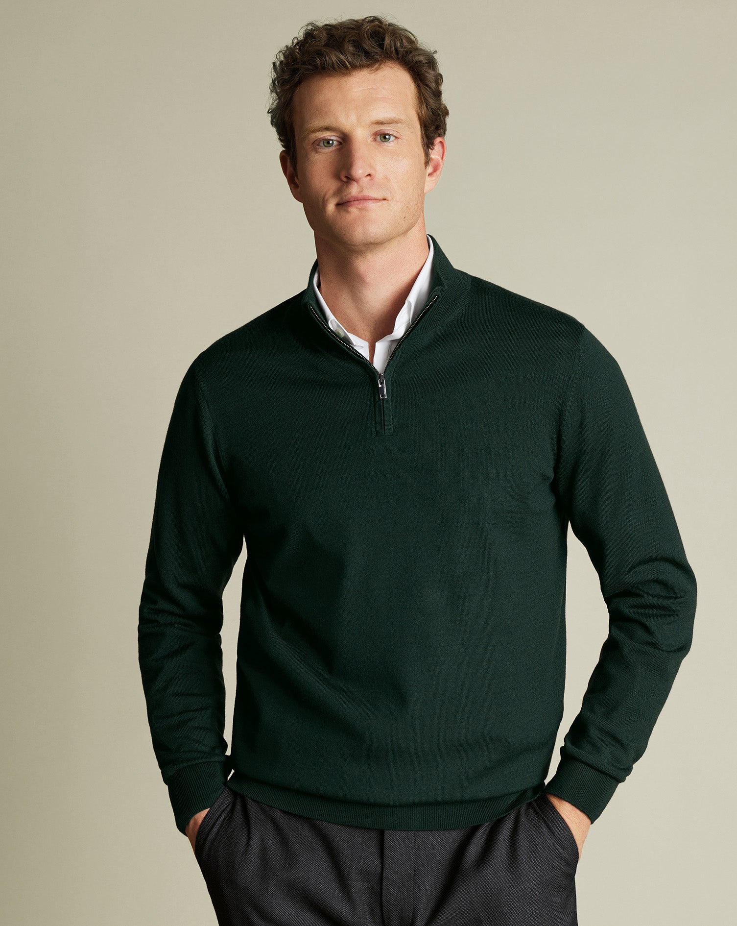 Pure Merino Zip Neck Jumper - Forest Green