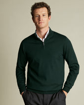 Pure Merino Zip Neck Jumper - Forest Green