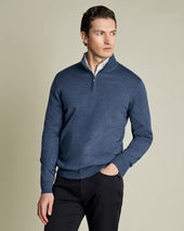 Merino Zip Neck Jumper - Indigo Melange