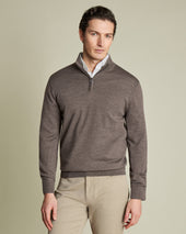Pure Merino Zip Neck Jumper - Mocha