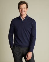Pure Merino Zip Neck Jumper - Navy